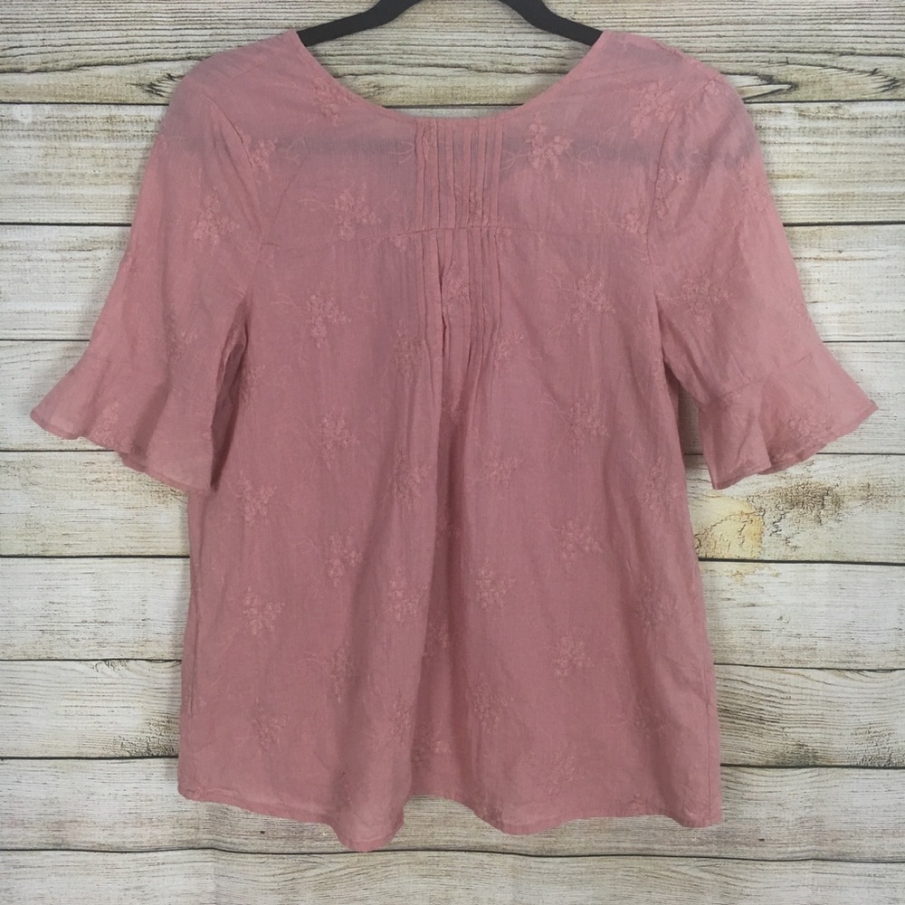 Ro & De Embroidered Bell Sleeve Boho Top